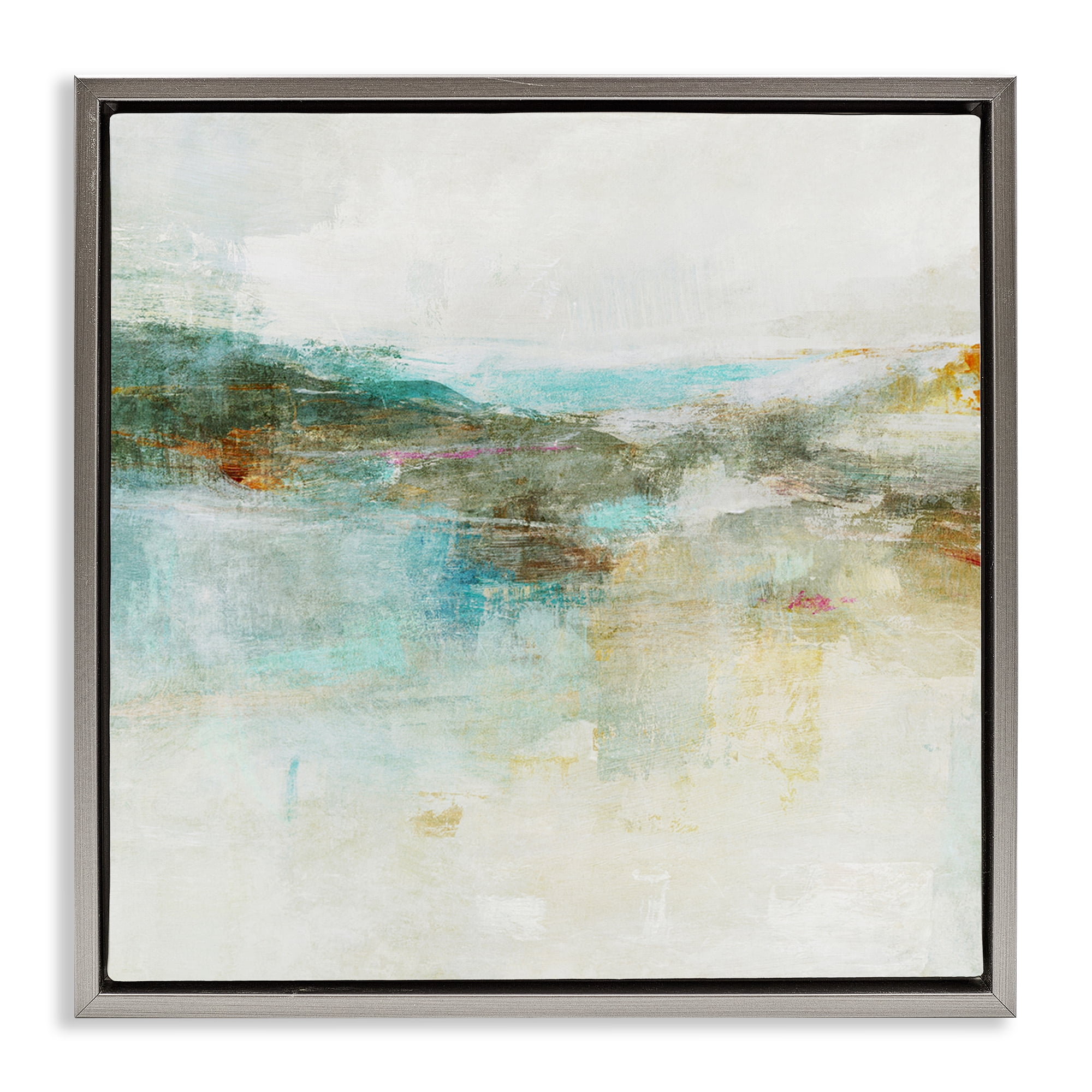 Stupell Industries Hills & Water Abstraction Abstract Painting Gray Floater Framed Canvas Art Print Wall Art, 25 x 25