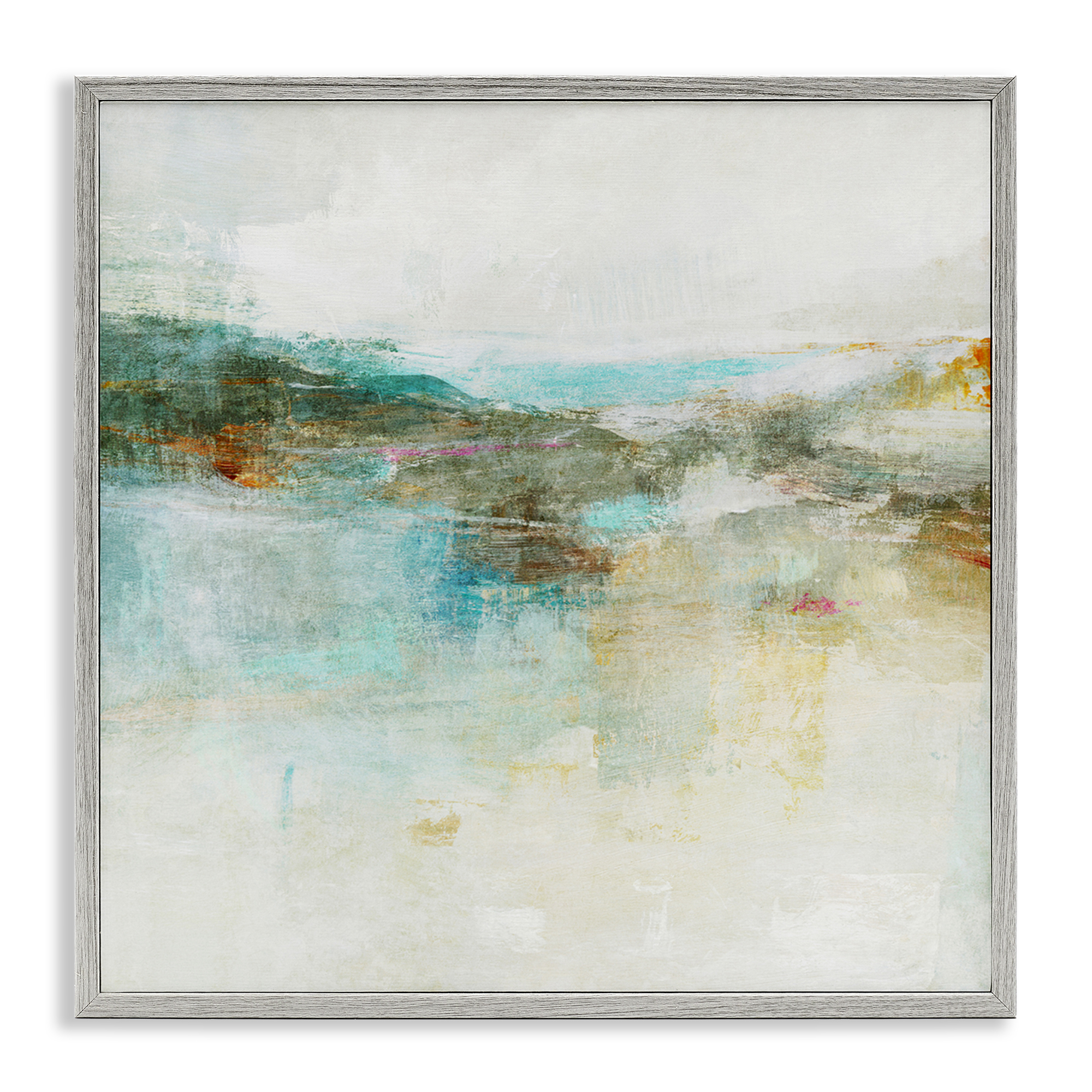 Stupell Industries Hills & Water Abstraction Abstract Painting Gray Framed Art Print Wall Art, 12 x 12