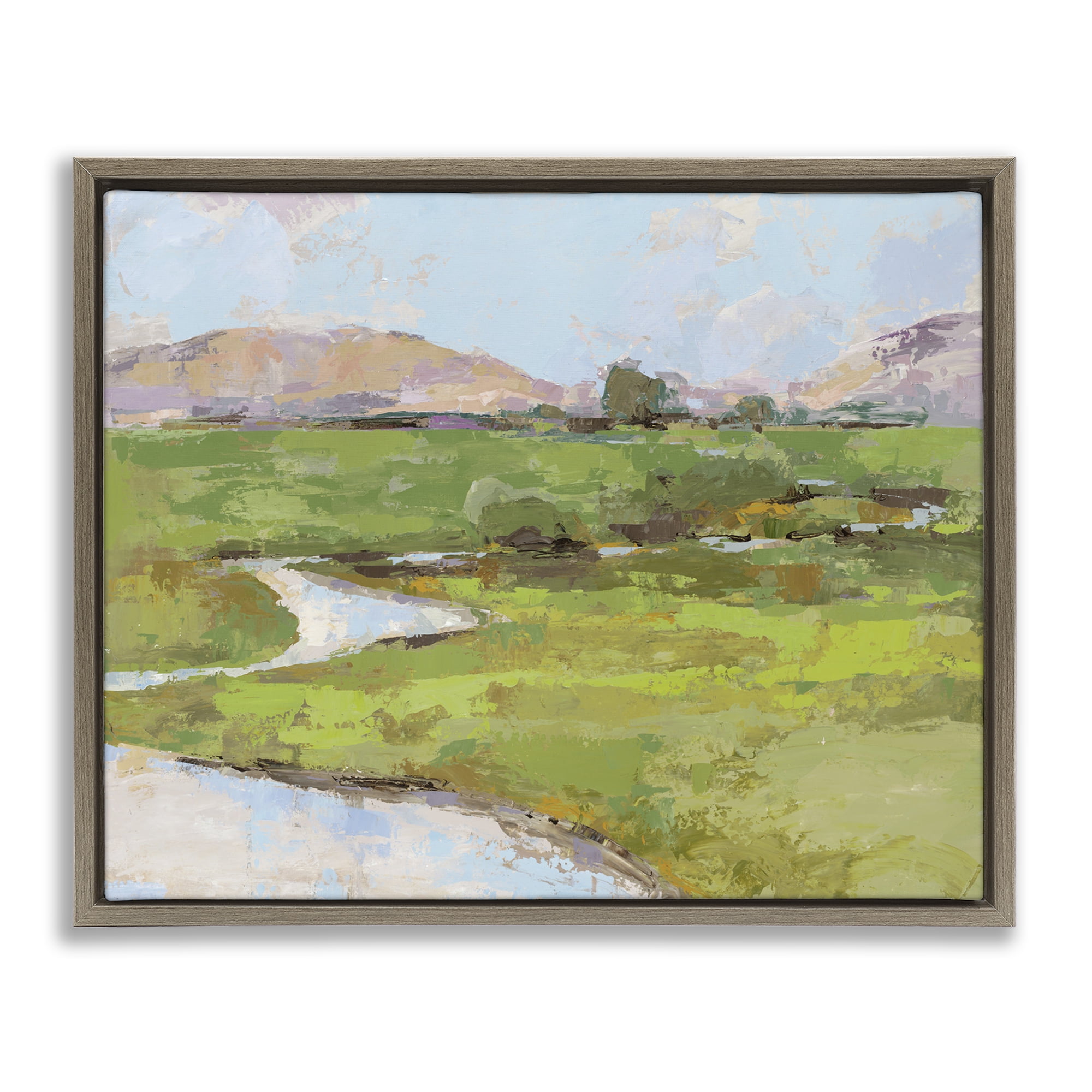 Stupell Industries Hillside Winding Stream Landscape Painting Brown Floater Framed Art Print Wall Art, 21 x 17