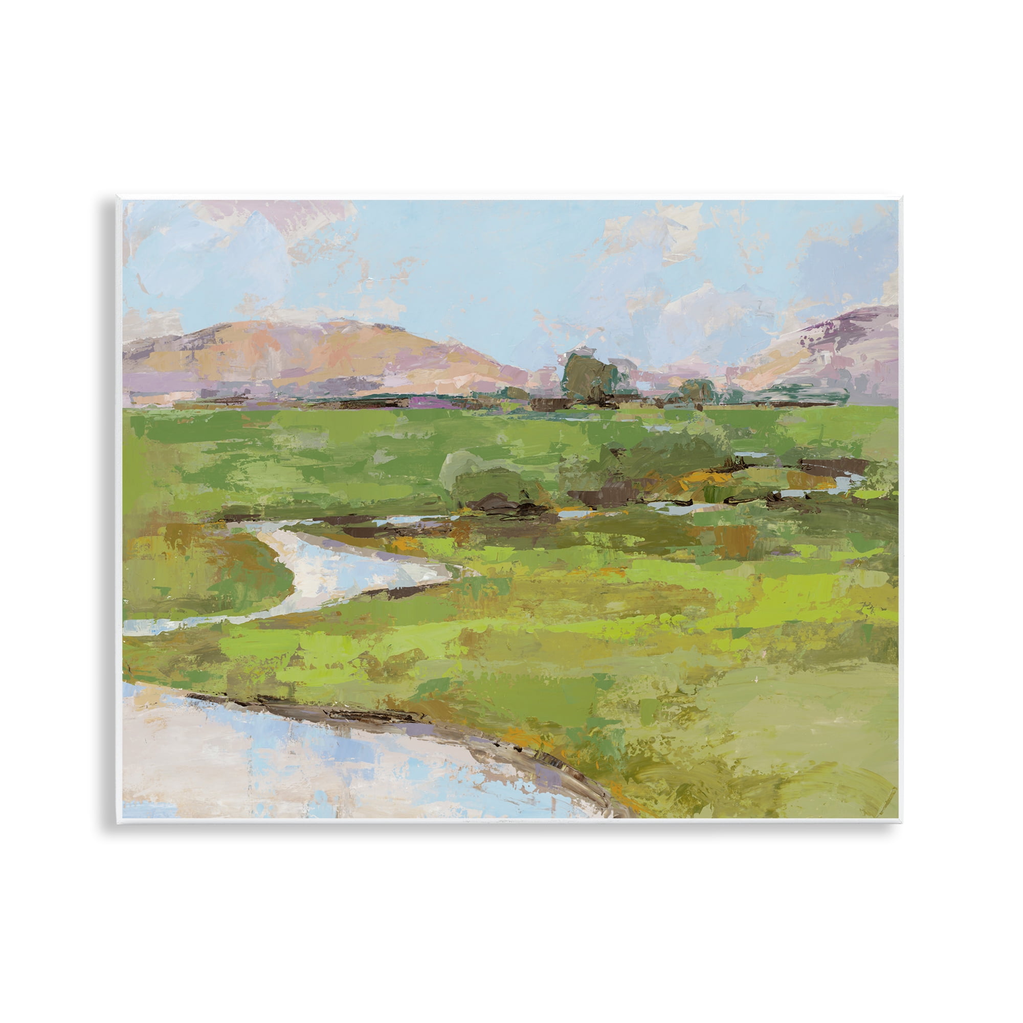 Stupell Industries Hillside Winding Stream Landscape Painting Unframed Art Print Wall Art, 14 x 11