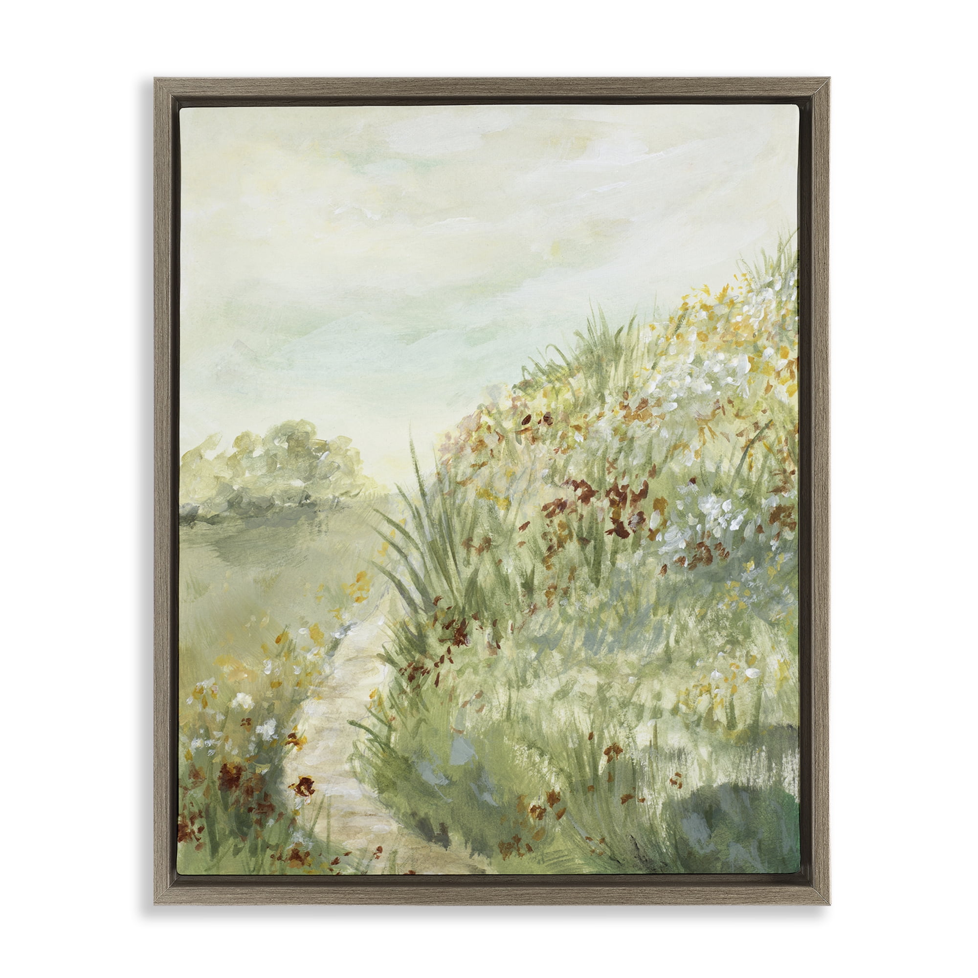 Stupell Industries Hilltop Blooms & Winding Trail Brown Framed Floater Canvas Wall Art, design by Lanie Loreth