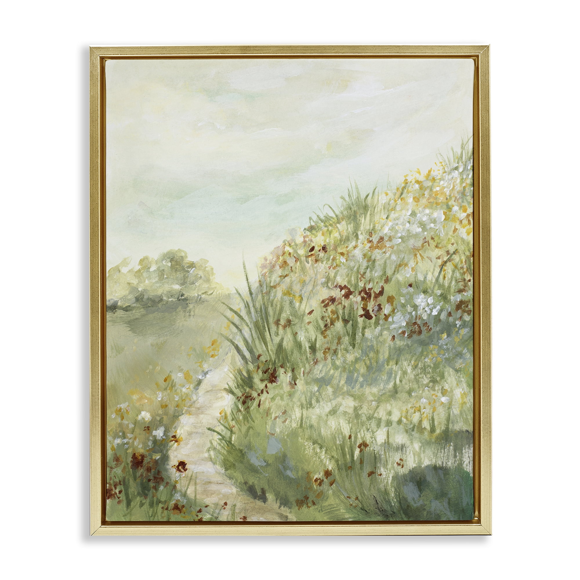 Stupell Industries Hilltop Blooms & Winding Trail Gold Framed Floater Canvas Wall Art, design by Lanie Loreth