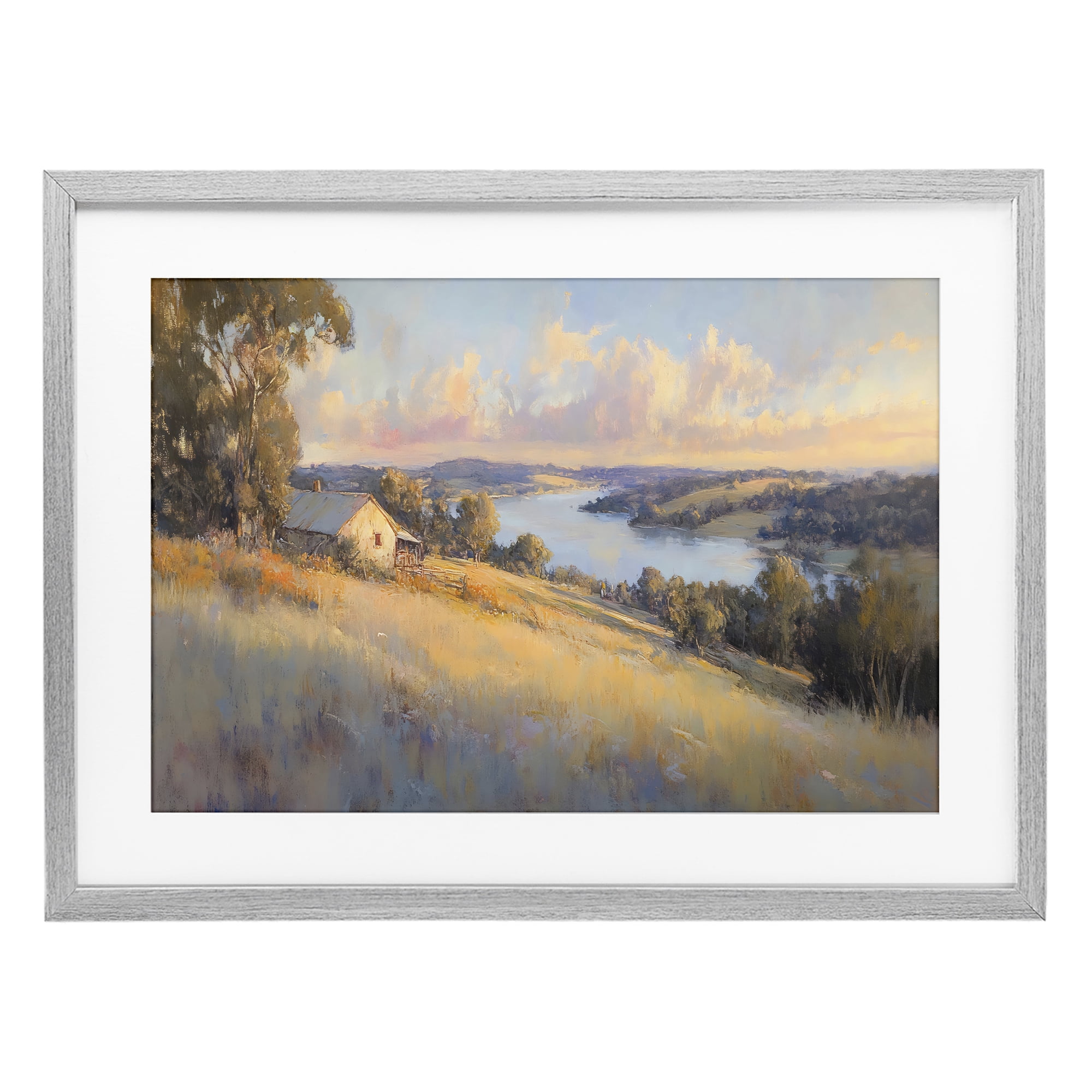 Stupell Industries Hilltop Cottage in Sunset Glow Gray Framed Print Under Glass, design by Creative Studio