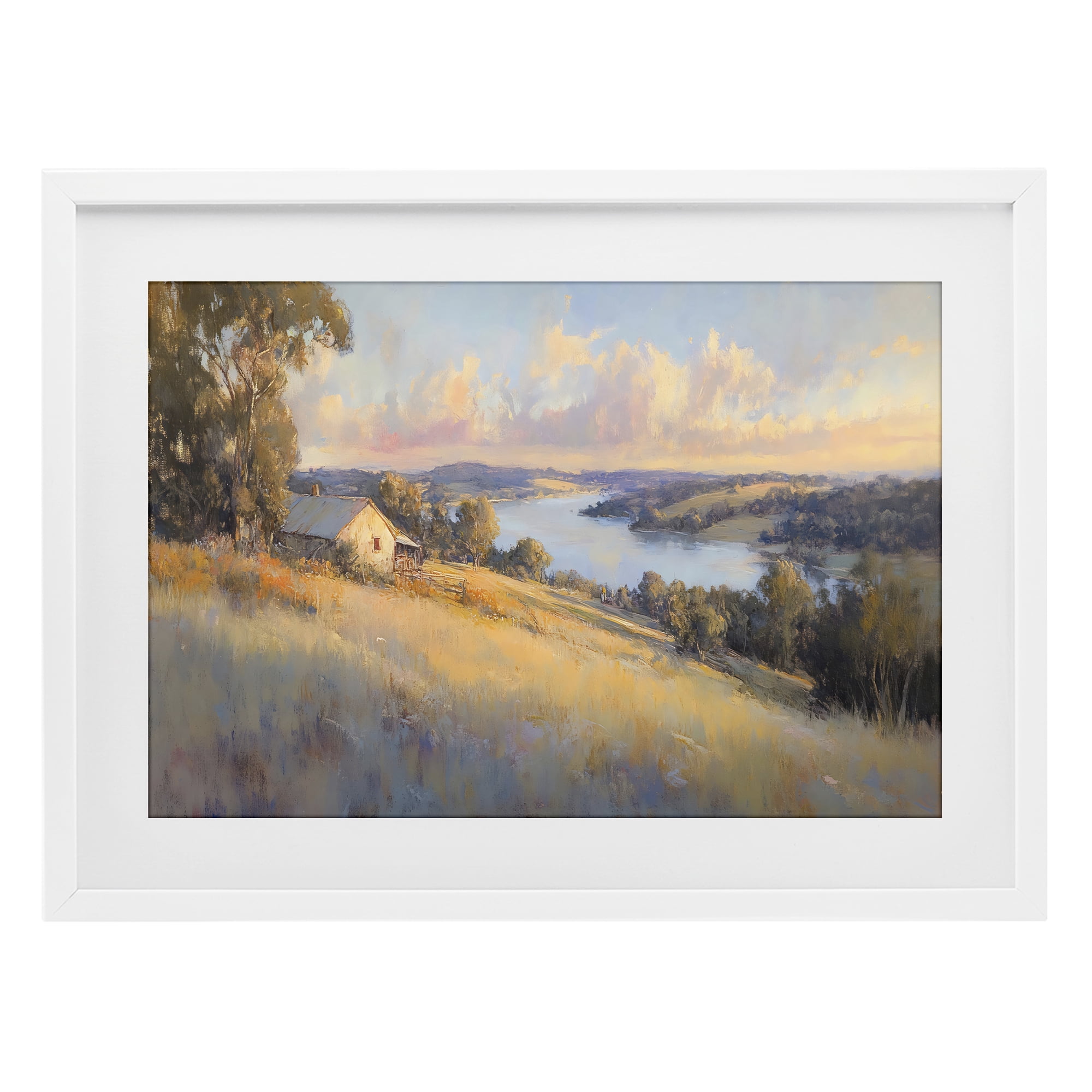Stupell Industries Hilltop Cottage in Sunset Glow White Framed Print Under Glass, design by Creative Studio