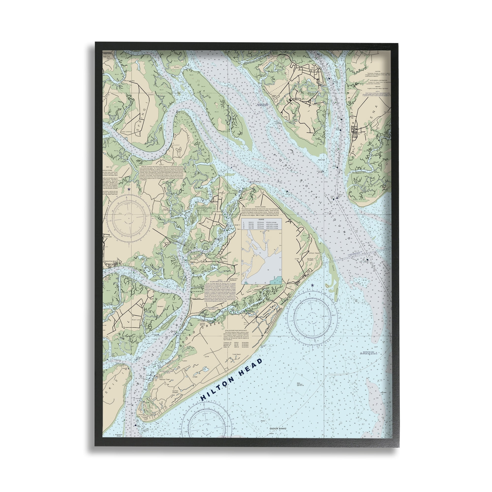 Stupell Industries Hilton Head South Carolina Coastal Nautical Map , 24 x 30, Designed by Daphne Polselli