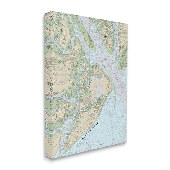 Stupell Industries Hilton Head South Carolina Coastal Nautical Map , 36 x 48, Designed by Daphne Polselli
