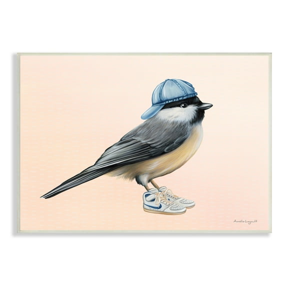 Stupell Industries Hip Chickadee Bird Backwards Hat Trendy Sneakers Graphic Art Unframed Art Print Wall Art, Design by Amelie Legault