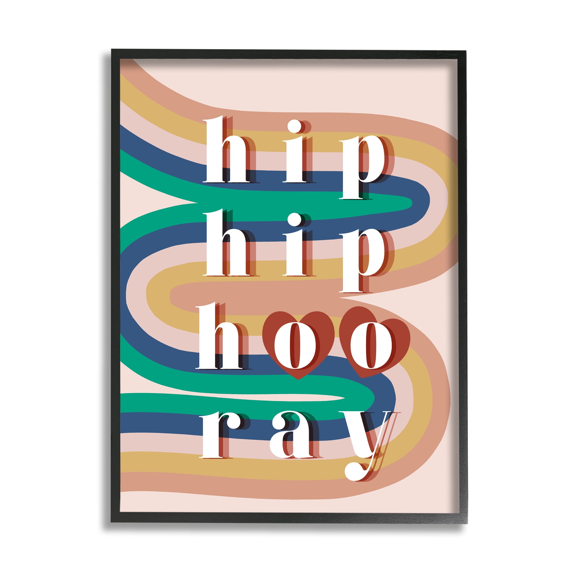 Stupell Industries Hip Hip Hooray Cheer Vintage Typography Abstract Rainbow Inspirational Painting Black Framed Art Print Wall Art, 24 x 30
