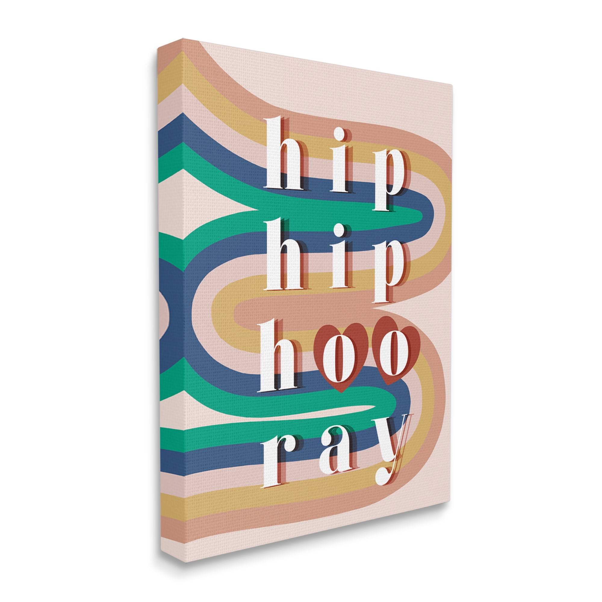 Stupell Industries Hip Hip Hooray Cheer Vintage Typography Abstract Rainbow Inspirational Painting Gallery Wrapped Canvas Print Wall Art, 30 x 40
