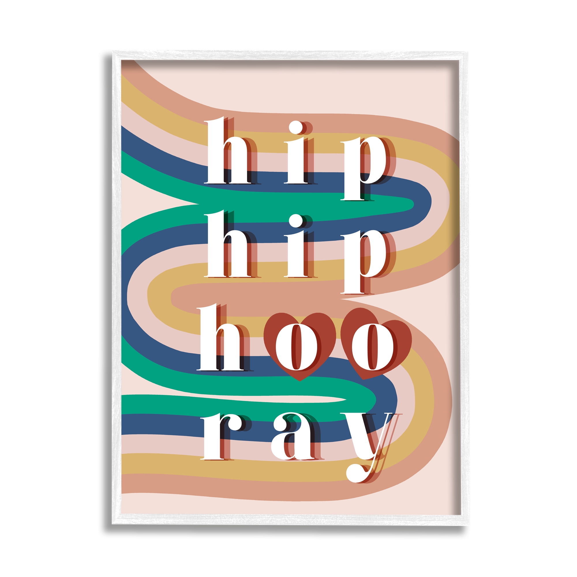 Stupell Industries Hip Hip Hooray Cheer Vintage Typography Abstract Rainbow Inspirational Painting White Framed Art Print Wall Art, 24 x 30