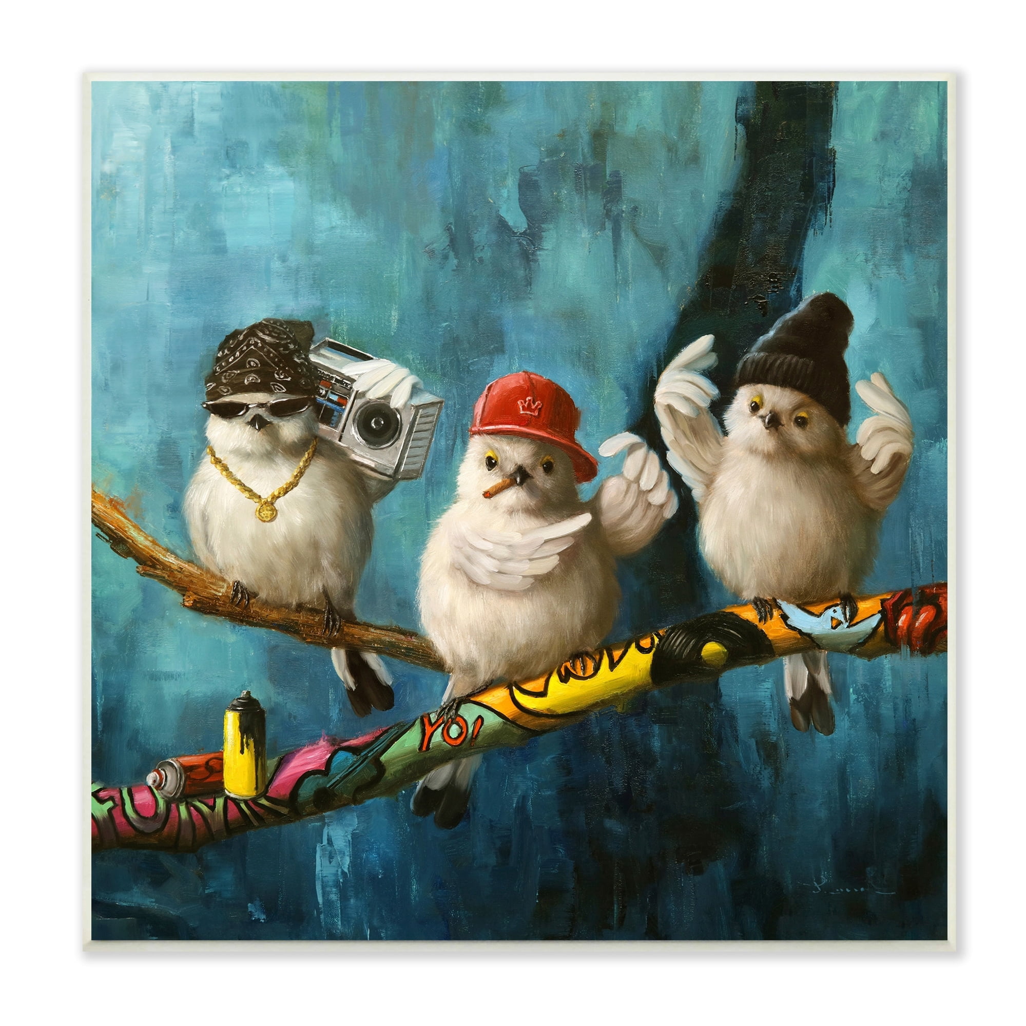 Stupell Industries Hip Hop Bird Trio Urban Graffiti Tree Boombox,12 x 12, Design by Lucia Heffernan