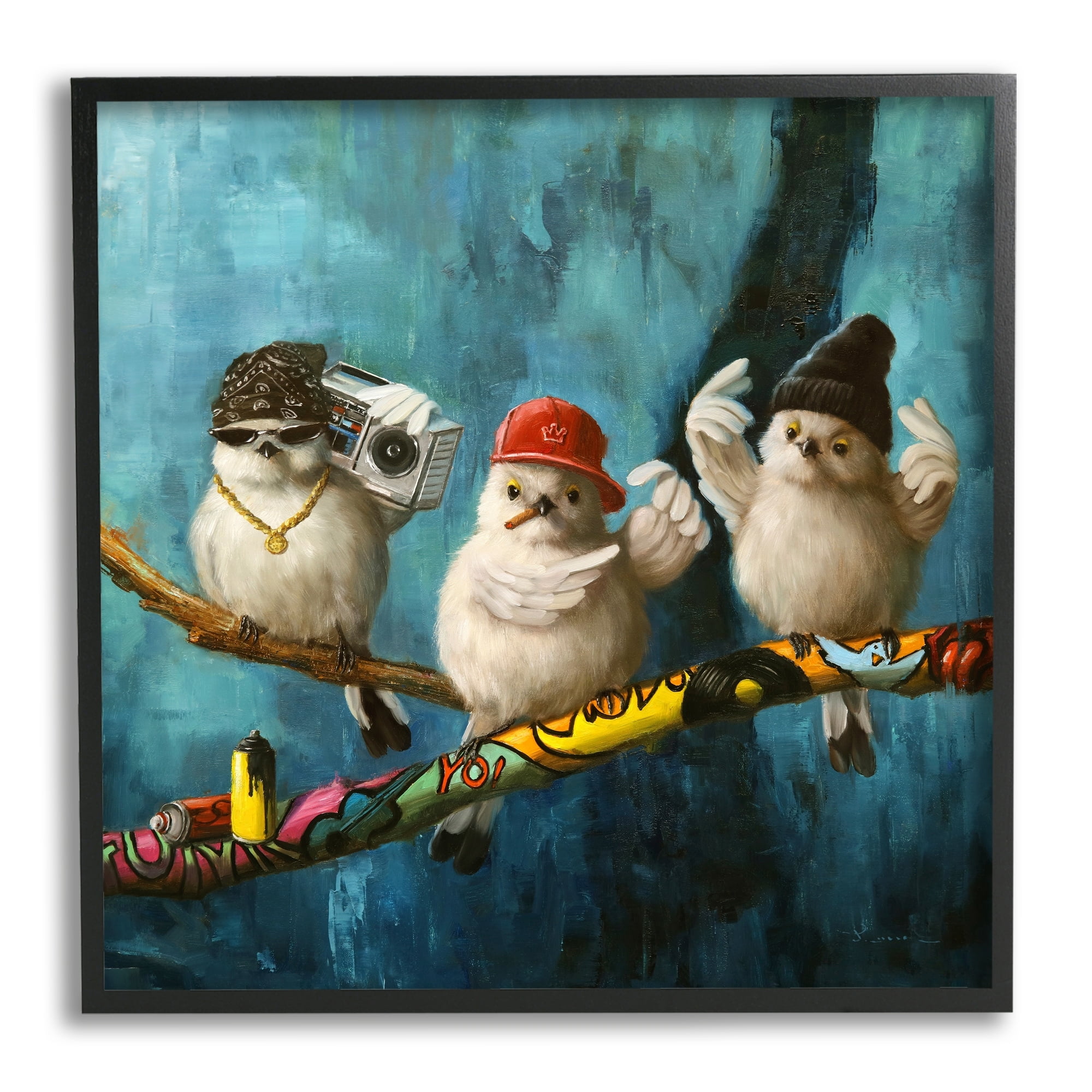 Stupell Industries Hip Hop Bird Trio Urban Graffiti Tree Boombox,17 x 30, Design by Lucia Heffernan