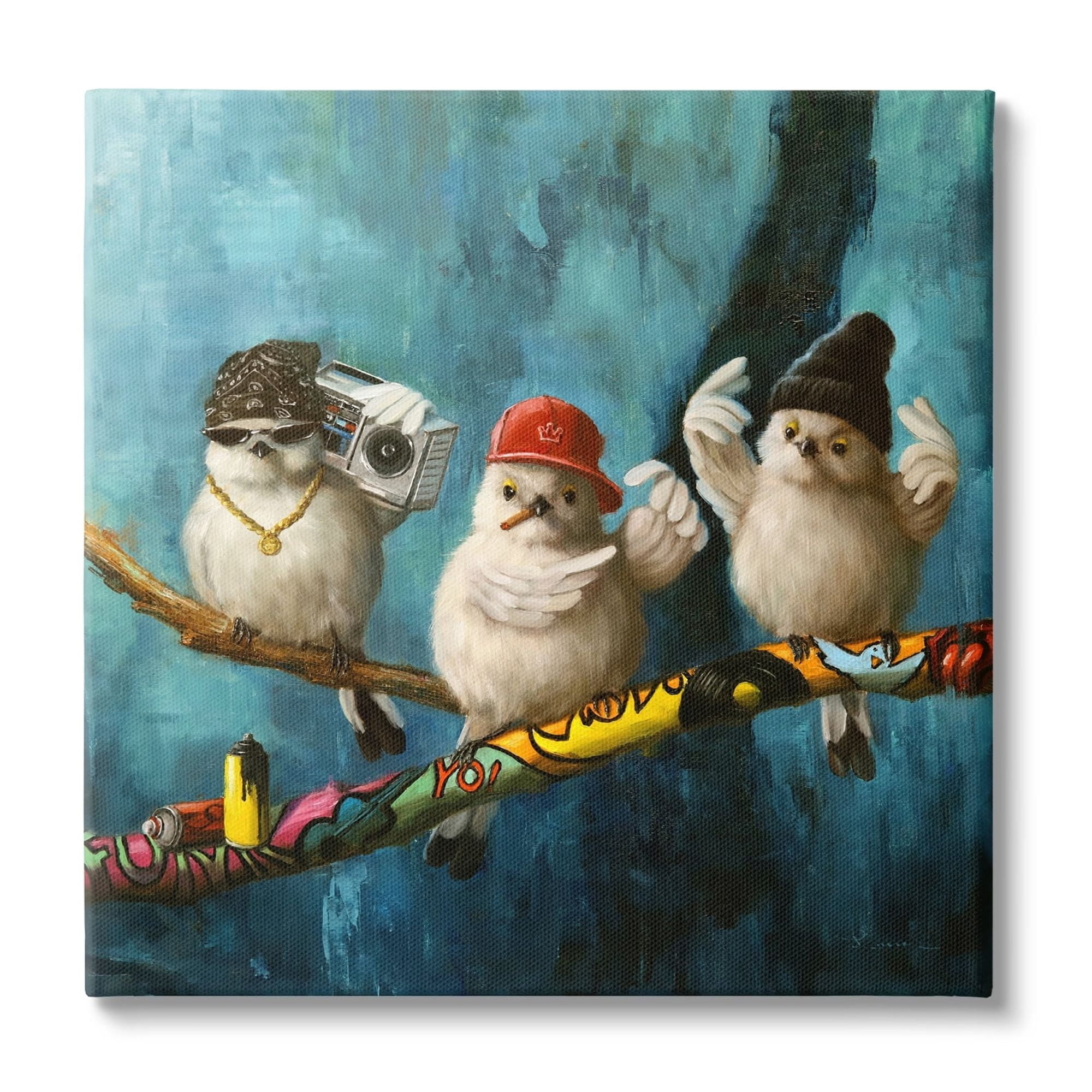 Stupell Industries Hip Hop Bird Trio Urban Graffiti Tree Boombox,24 x 24, Design by Lucia Heffernan
