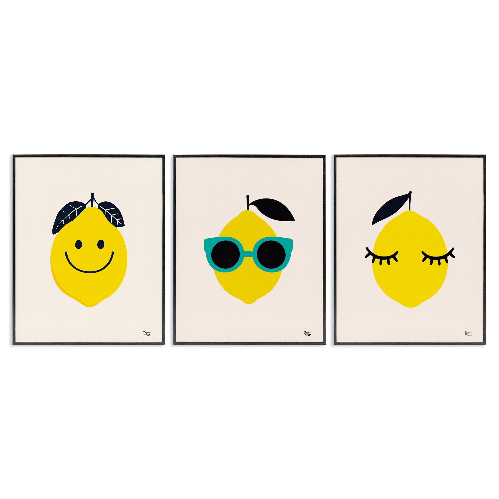 Stupell Industries Hip Summer Lemon Faces Food & Beverage Painting Black Framed Art Print Wall Art, 24 x 30, Set of 3