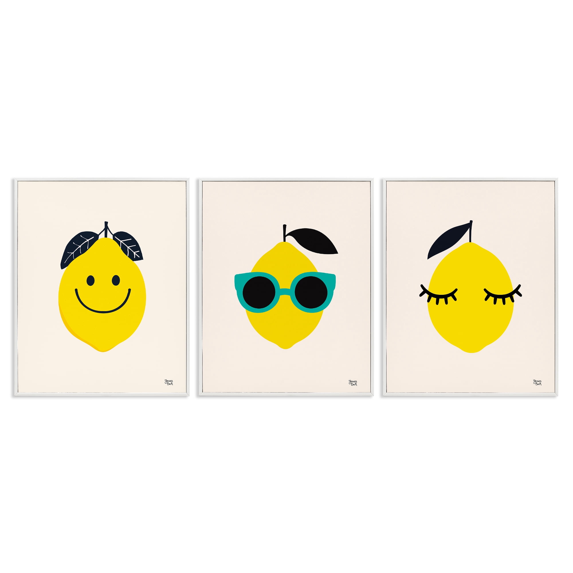 Stupell Industries Hip Summer Lemon Faces Food & Beverage Painting White Framed Art Print Wall Art, 16 x 20, Set of 3