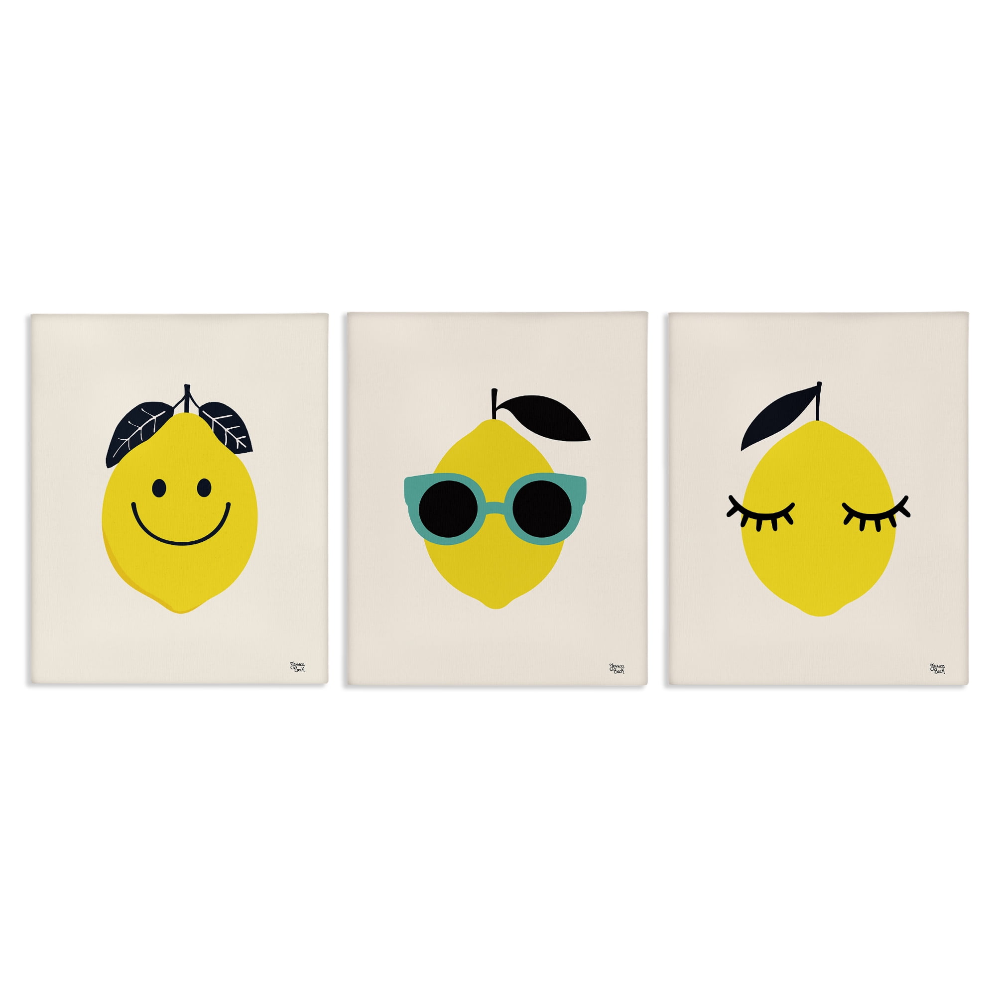 Stupell Industries Hip Summer Lemon Faces Food & Beverage Painting Wrapped Canvas Art Print Wall Art, 24 x 30, Set of 3