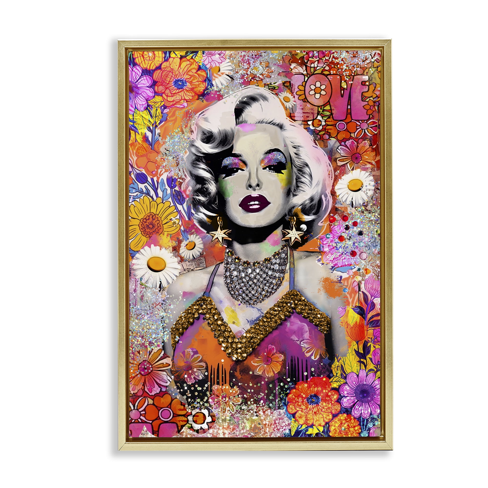 Stupell Industries Hippie Bedecked Marilyn People Painting Gold Floater Framed Canvas Art Print Wall Art, 17 x 25