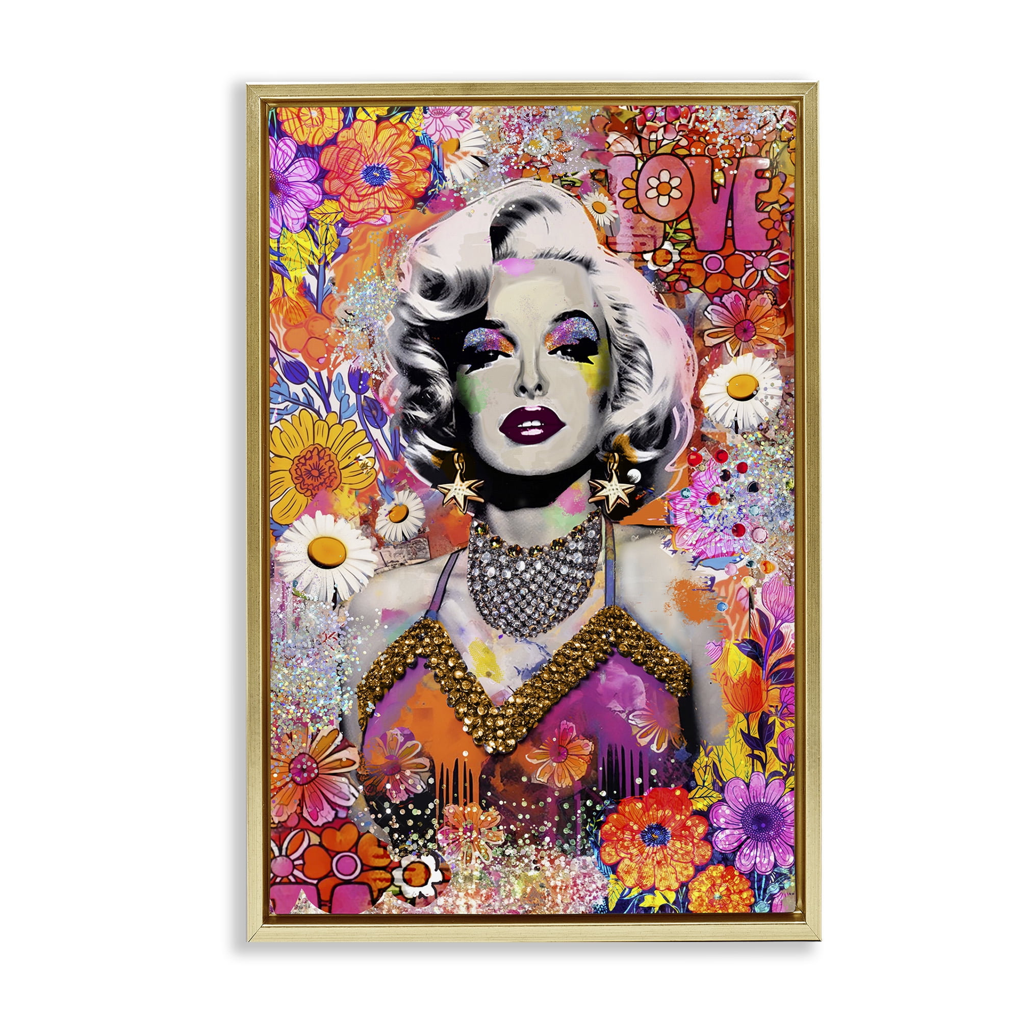 Stupell Industries Hippie Bedecked Marilyn People Painting Gold Floater Framed Canvas Art Print Wall Art, 21 x 31