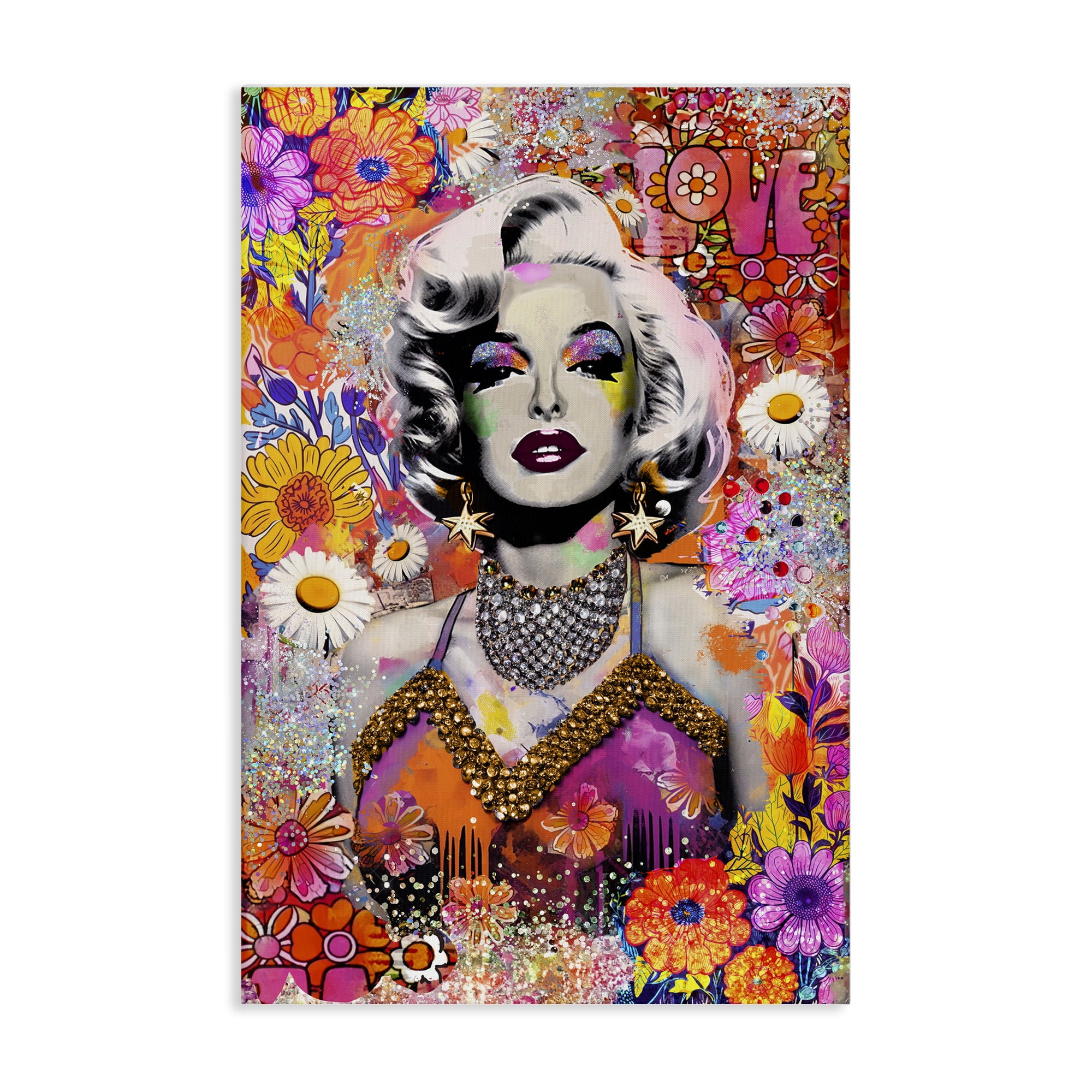 Stupell Industries Hippie Bedecked Marilyn People Painting Wrapped Canvas Art Print Wall Art, 20 x 30