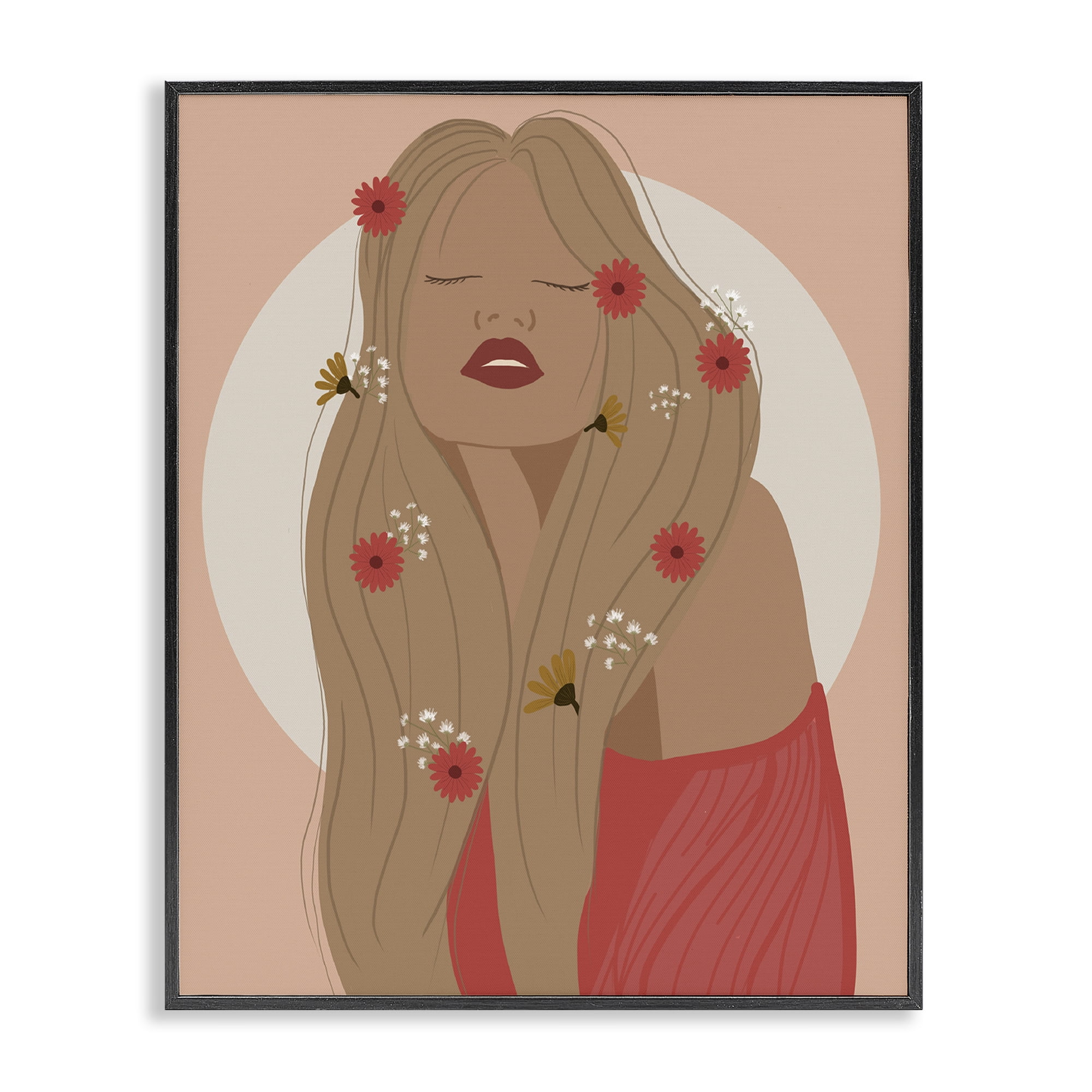 Stupell Industries Hippie Boho Girl Novelty Painting Black Framed Art Print Wall Art, 16 x 20