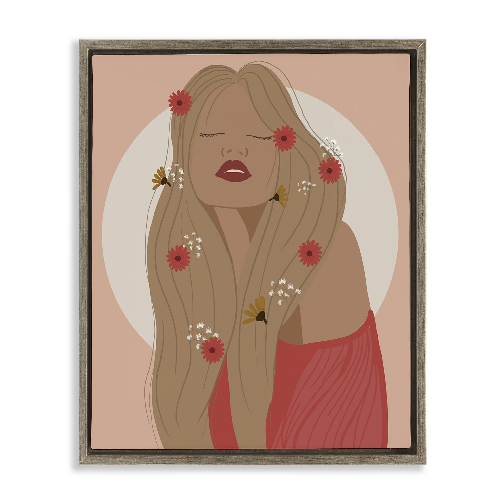 Stupell Industries Hippie Boho Girl Novelty Painting Brown Floater Framed Art Print Wall Art, 17 x 21