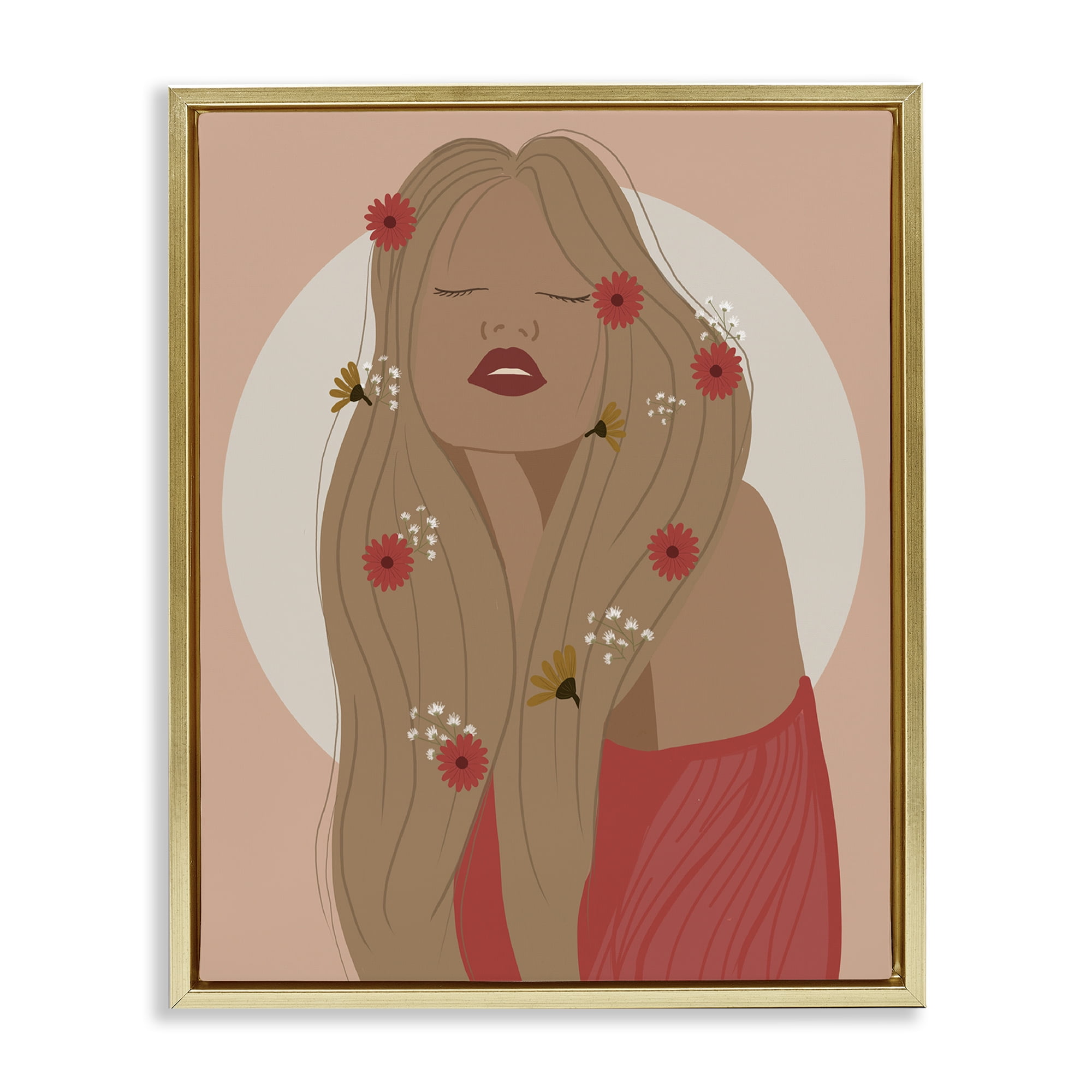 Stupell Industries Hippie Boho Girl Novelty Painting Gold Floater Framed Art Print Wall Art, 17 x 21