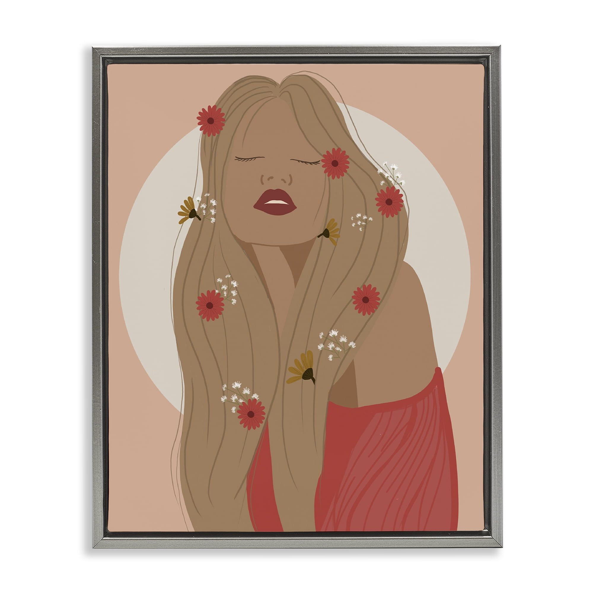 Stupell Industries Hippie Boho Girl Novelty Painting Gray Floater Framed Art Print Wall Art, 17 x 21