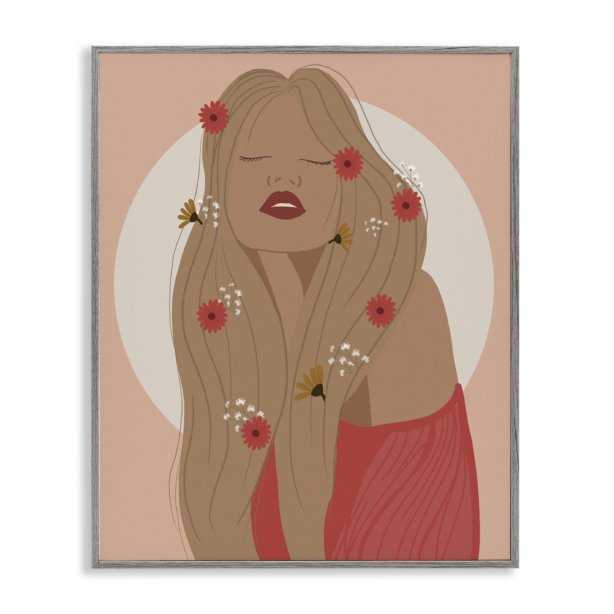 Stupell Industries Hippie Boho Girl Novelty Painting Gray Framed Art Print Wall Art, 16 x 20