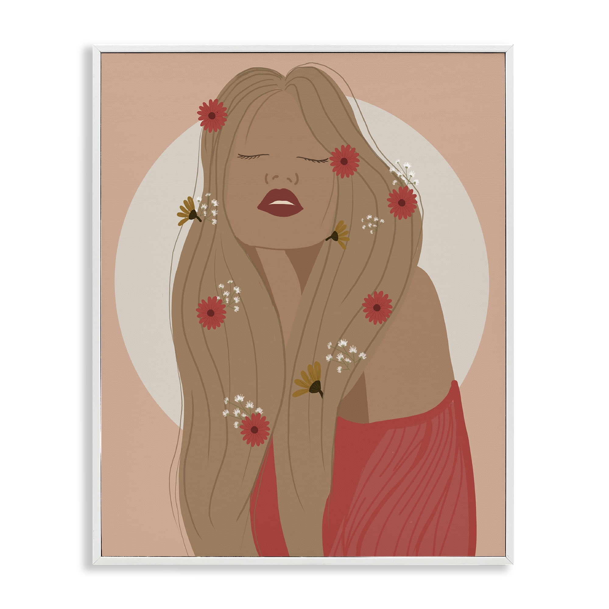 Stupell Industries Hippie Boho Girl Novelty Painting White Framed Art Print Wall Art, 24 x 30
