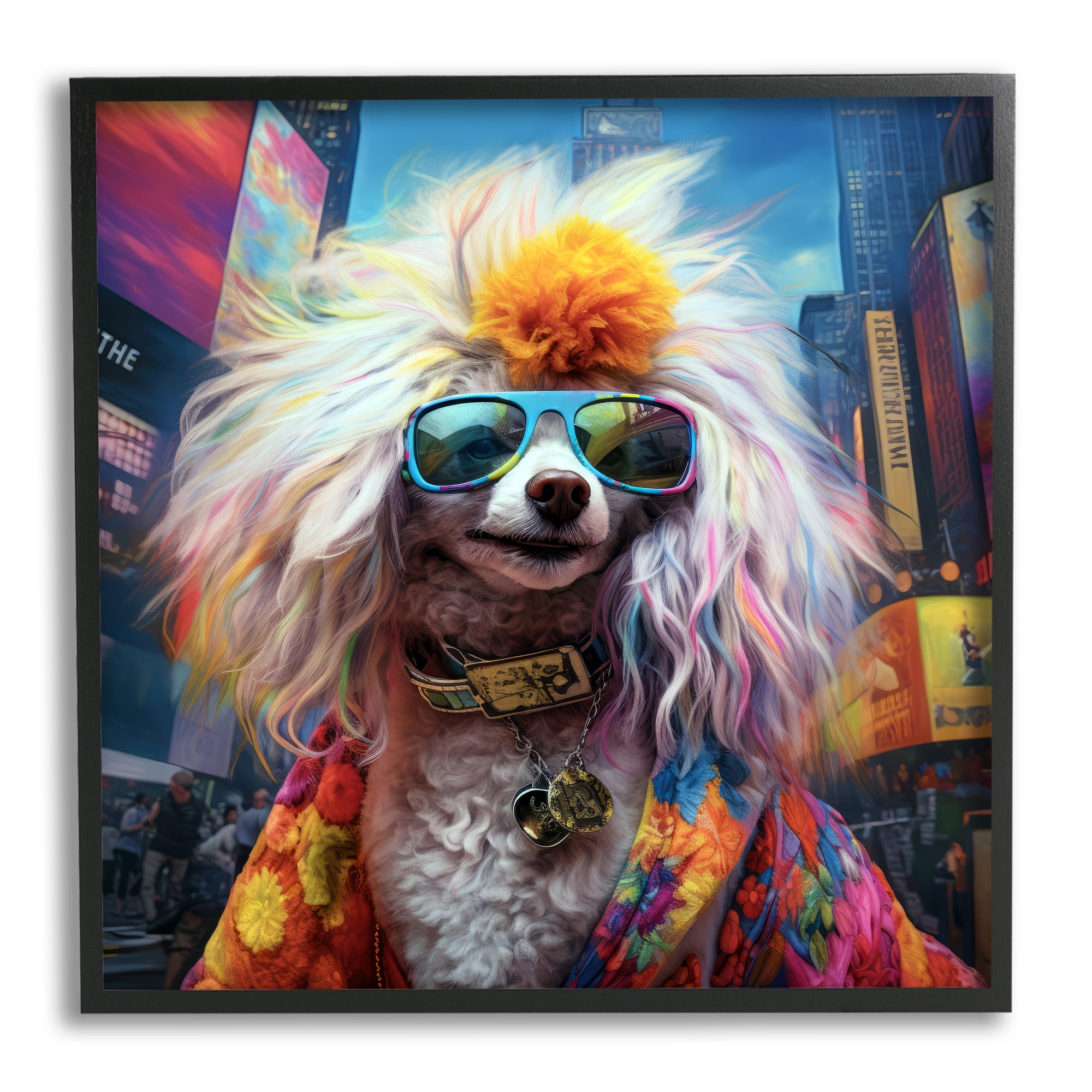 Stupell Industries Hippie Doodle Dog Animals & Insects Painting Black Framed Art Print Wall Art, 17 x 17