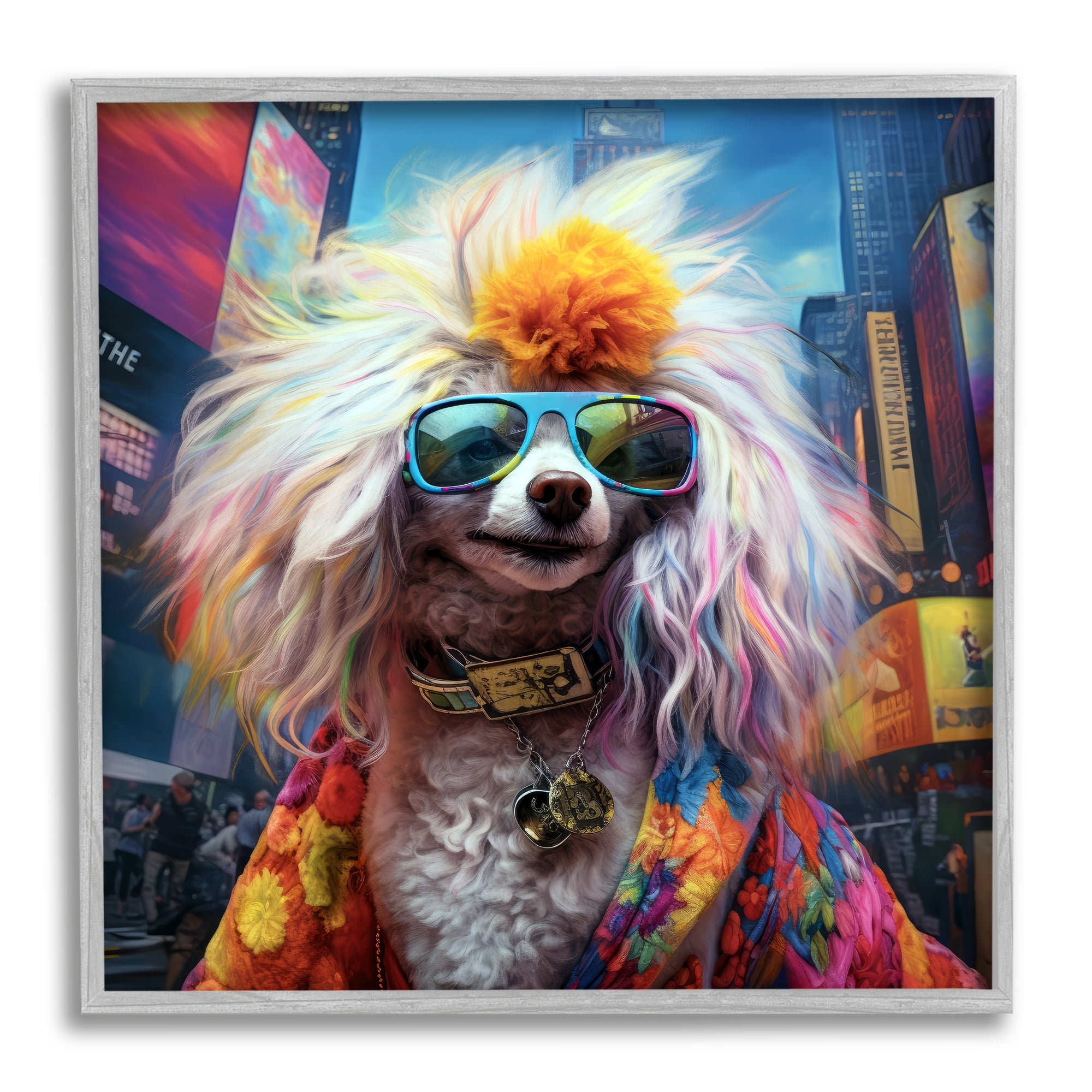 Stupell Industries Hippie Doodle Dog Animals & Insects Painting Gray Framed Art Print Wall Art, 12 x 12