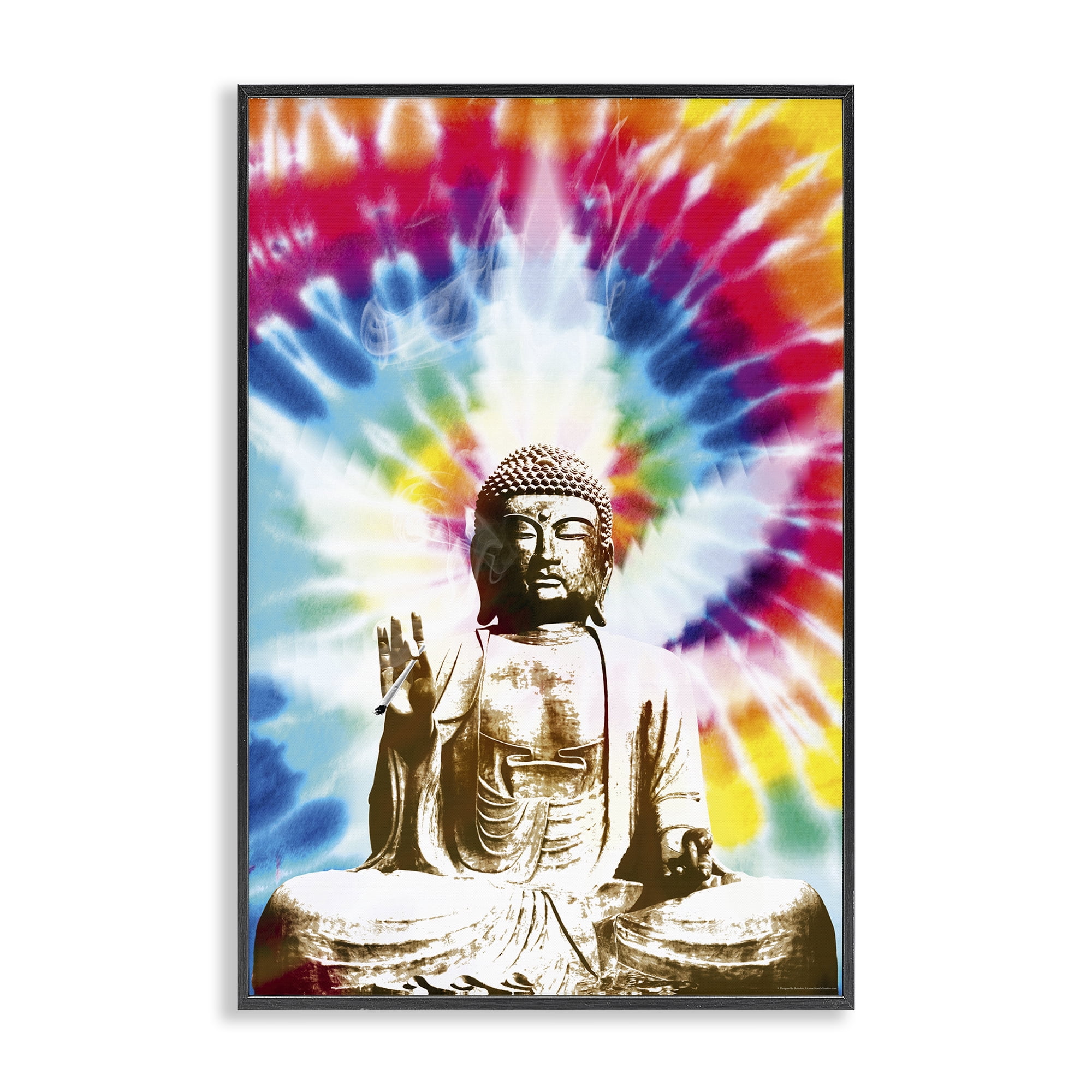 Stupell Industries Hippie Tie Dye Buddha Novelty & Humor Painting Black Framed Art Print Wall Art, 16 x 24