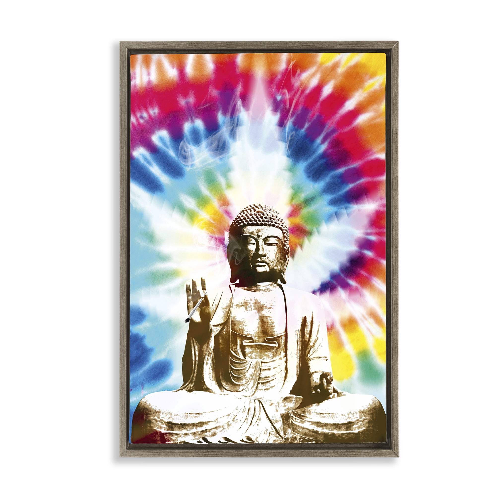 Stupell Industries Hippie Tie Dye Buddha Novelty & Humor Painting Brown Floater Framed Canvas Art Print Wall Art, 17 x 25