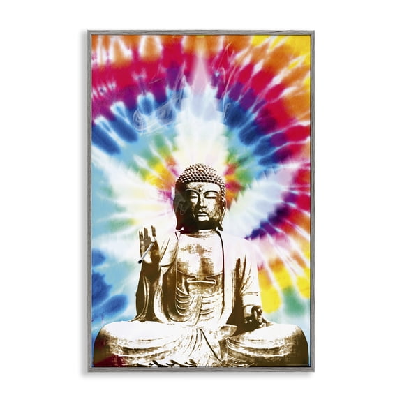 Stupell Industries Hippie Tie Dye Buddha Novelty & Humor Painting Gray Framed Art Print Wall Art, 16 x 24