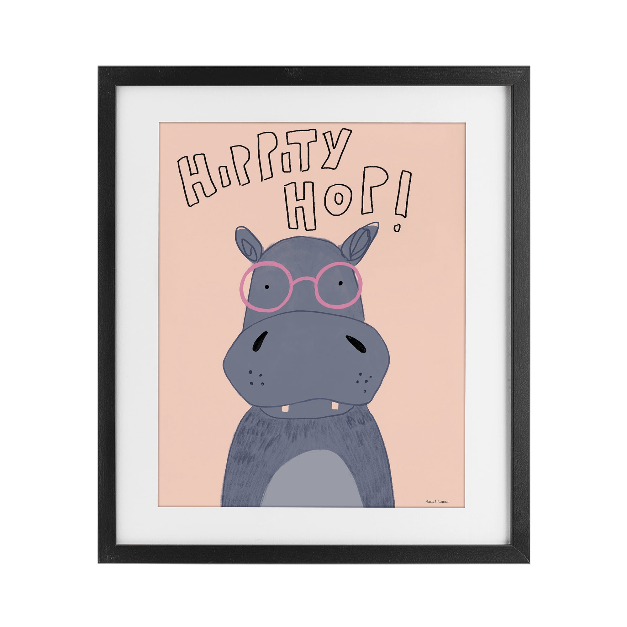 Stupell Industries Hippity Hop Hippo Black Framed Print Under Glass, design by Rachel Nieman