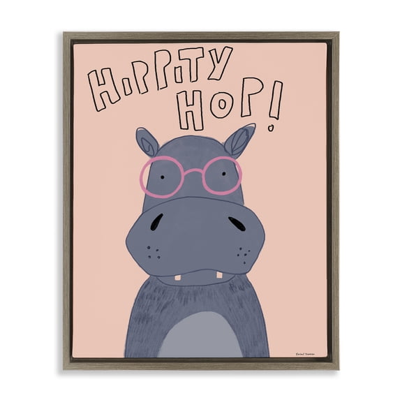 Stupell Industries Eclectic Hippity Hop Hippo Brown Floating Frame Canvas Art, 17 x 21, by Rachel Nieman
