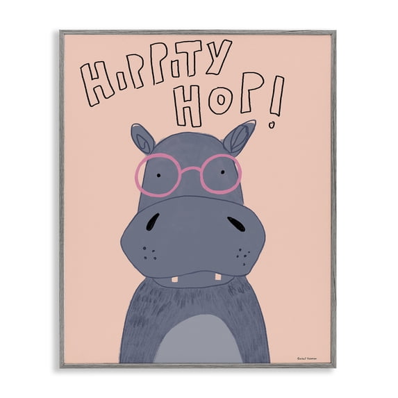 Stupell Industries Eclectic Hippity Hop Hippo Gray Framed Giclee Art, 24 x 30, by Rachel Nieman