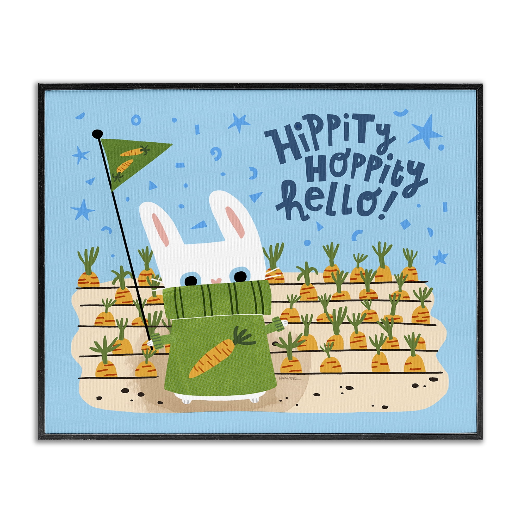 Stupell Industries Hippity Hoppity Hello Bunny Animals Painting Black Framed Art Print Wall Art, 30 x 24