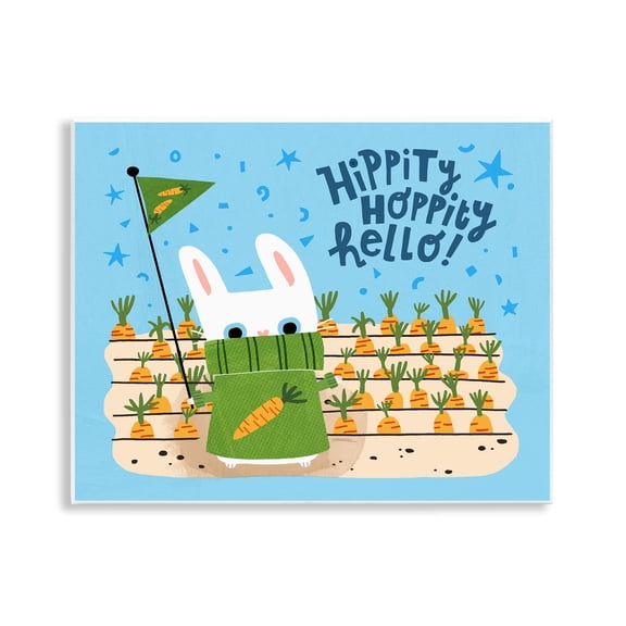 Stupell Industries Hippity Hoppity Hello Bunny Animals Painting Unframed Art Print Wall Art, 14 x 11