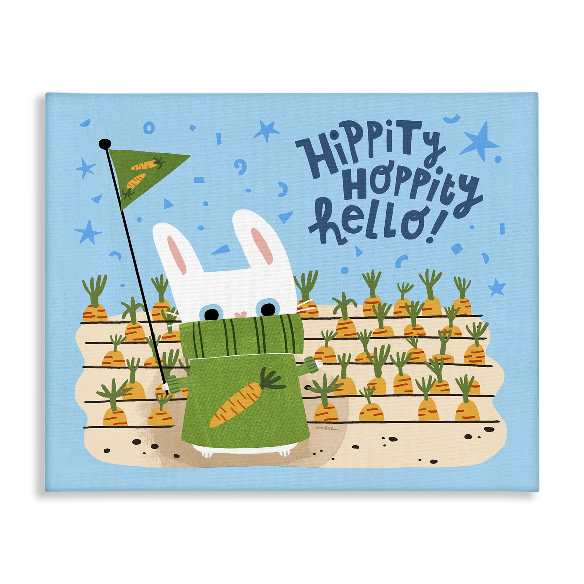 Stupell Industries Hippity Hoppity Hello Bunny Animals Painting Wrapped Canvas Art Print Wall Art, 48 x 36