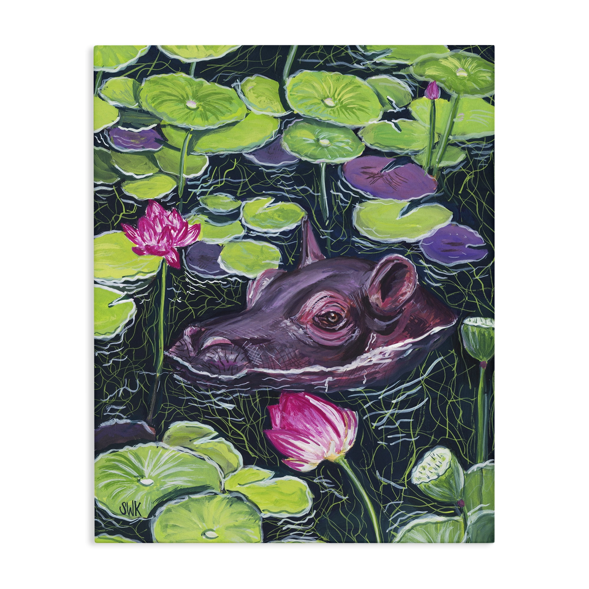 Stupell Industries Hippo & Blossoms Pond Canvas Wall Art, design by Sarah Waldron Kimball
