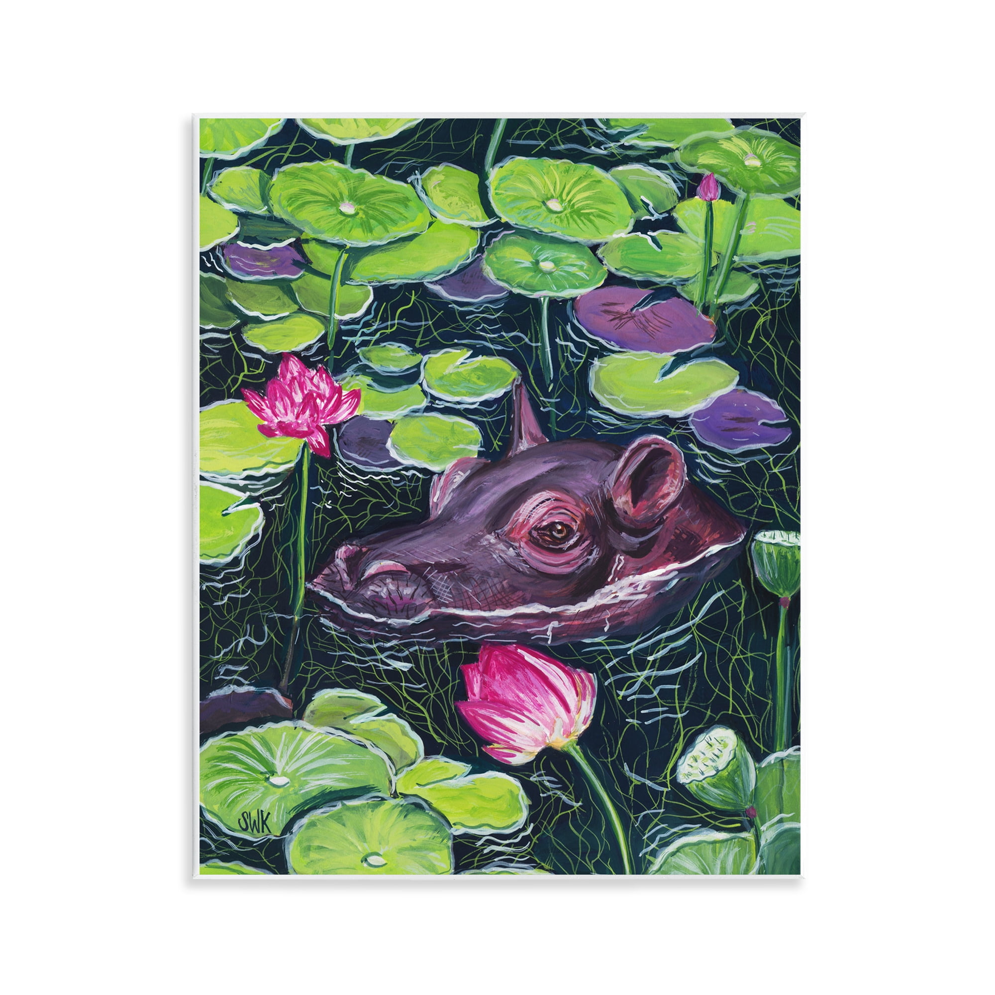 Stupell Industries Hippo & Blossoms Pond Wall Plaque Art, design by Sarah Waldron Kimball