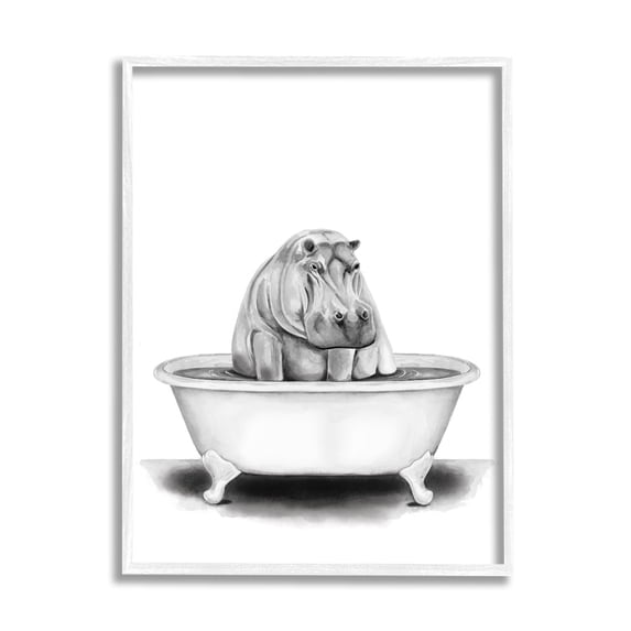 Stupell Industries Hippo In A Tub Funny Animal Bathroom Drawing, 16 x 20,Design by Rachel Neiman