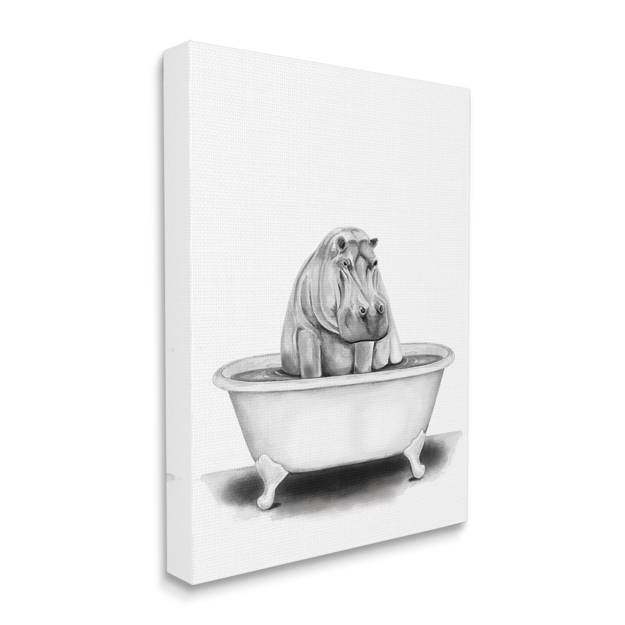 Stupell Industries Hippo In A Tub Funny Animal Bathroom Drawing Canvas Wall Art by Rachel Neiman, 36" x 48"
