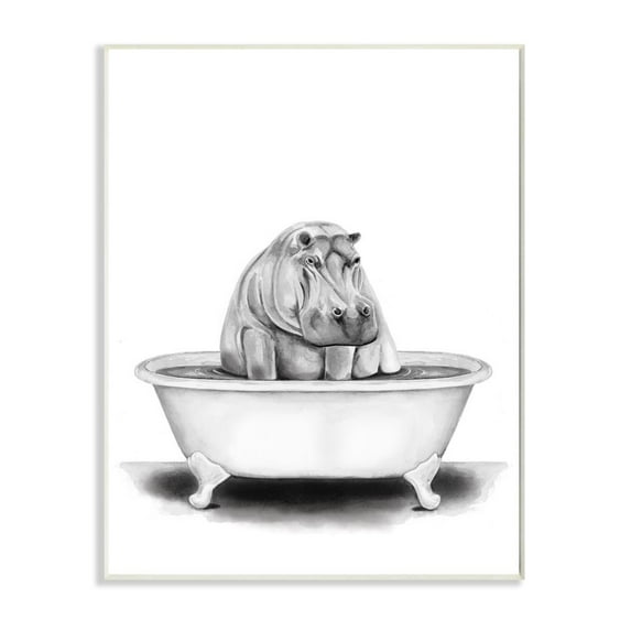 Stupell Industries Hippo In A Tub Funny Animal Bathroom Drawing Unframed Art Print Wall Art, 10x15, by Rachel Neiman