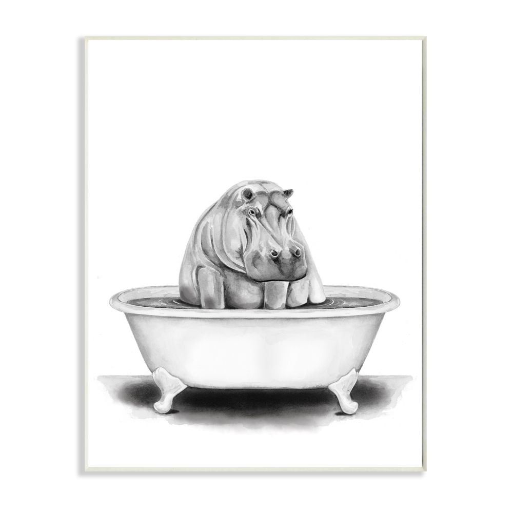 Stupell Industries Hippo In A Tub Funny Animal Bathroom Drawing Unframed Art Print Wall Art, 13x19, by Rachel Neiman