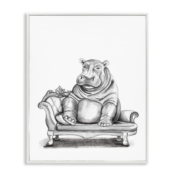 Stupell Industries Hippo Lounging on Chaise Animals Painting White Framed Art Print Wall Art, 11 x 14