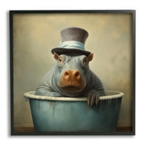 Stupell Industries Hippo Rustic Tub Animals & Insects Painting Black Framed Art Print Wall Art, 12 x 12