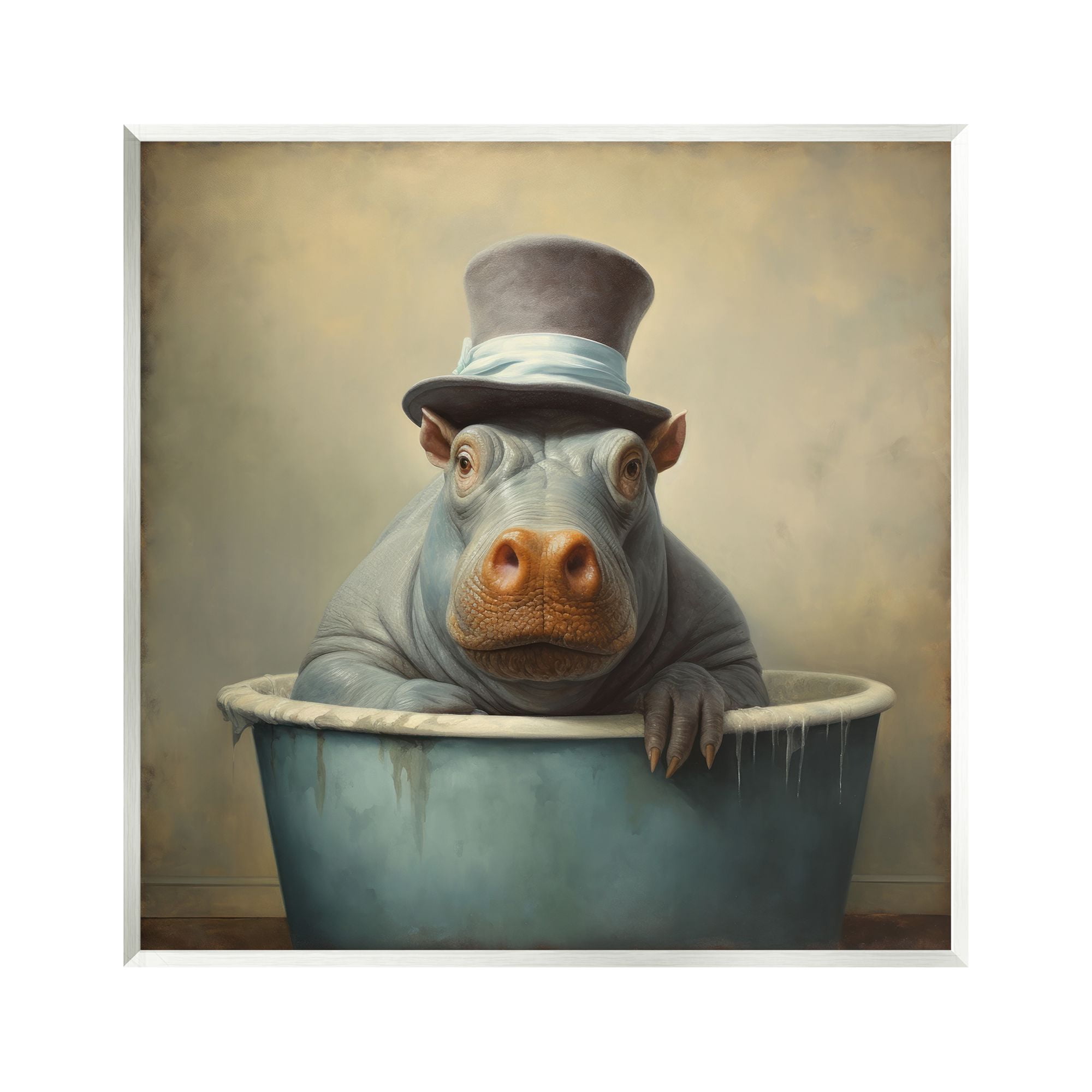Stupell Industries Hippo Rustic Tub Animals & Insects Painting Unframed Art Print Wall Art, 12 x 12
