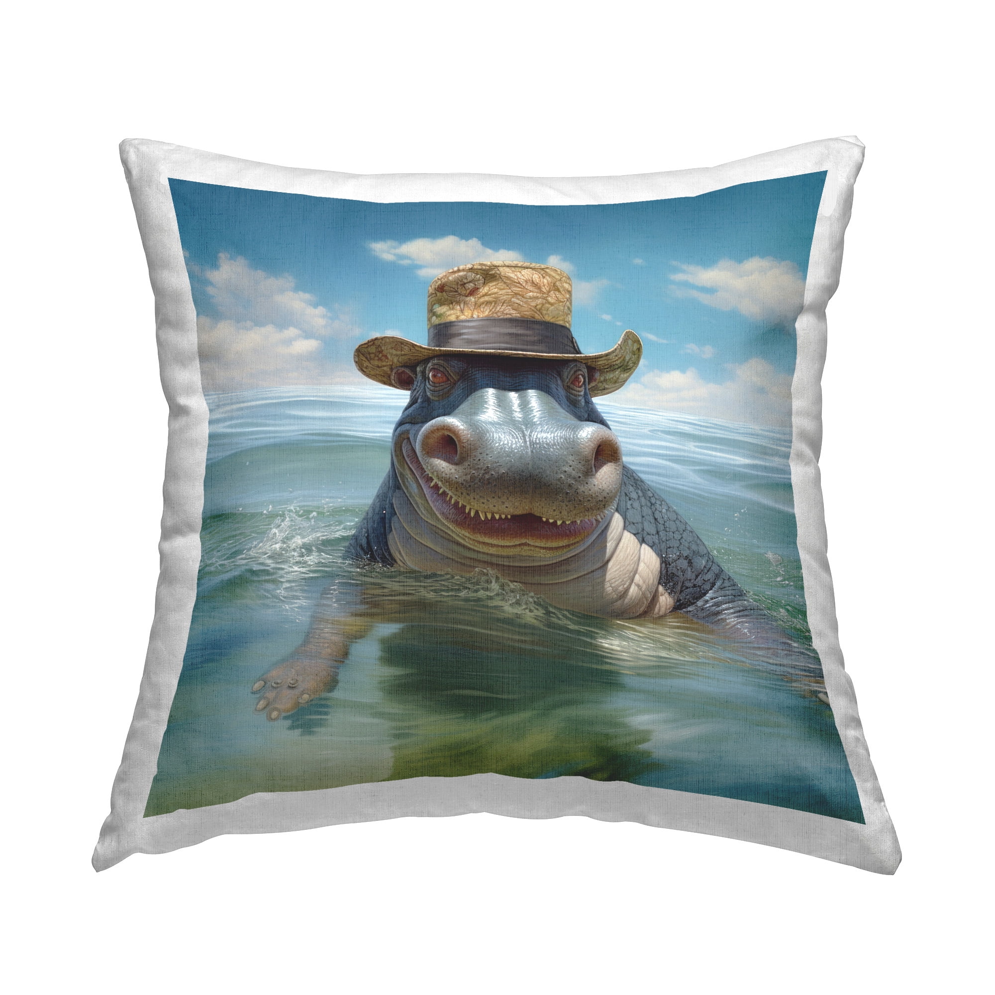 Stupell Industries Hippo Wearing Hat Decorative Printed Throw Pillow Design by Lazar Studio